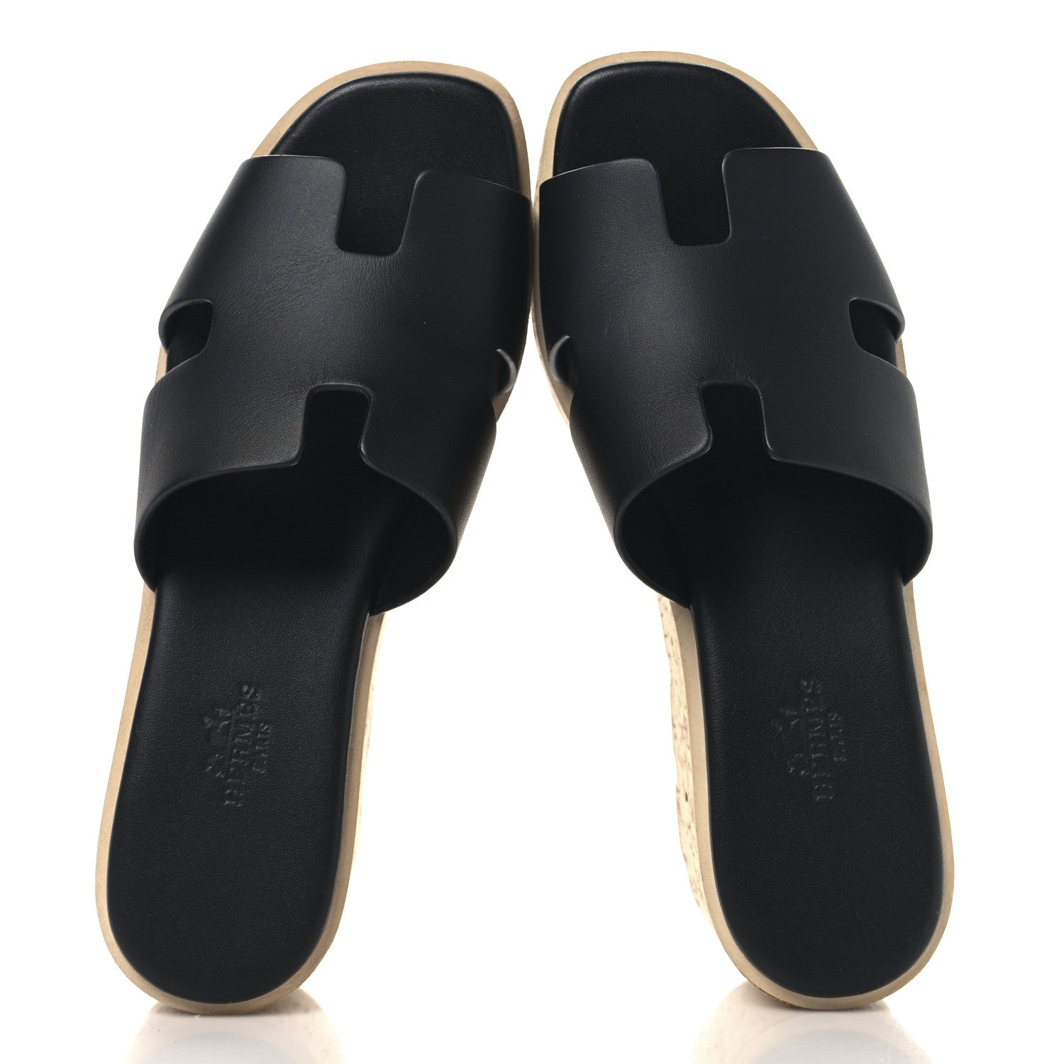 Hermes Calfskin Cork Eze 30 Sandals 36 Black 2 of 9