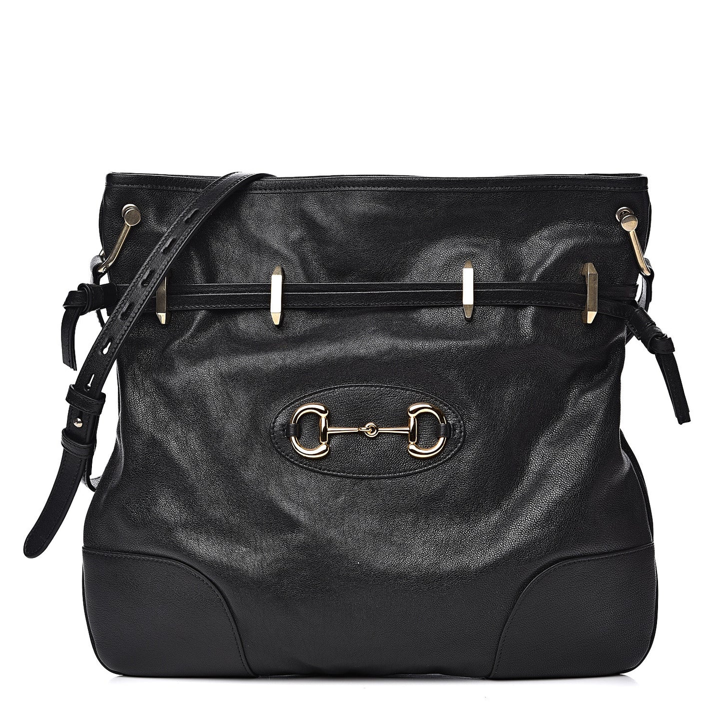 Sakai Calfskin Horsebit 1955 Cinch Top Messenger Bag Black