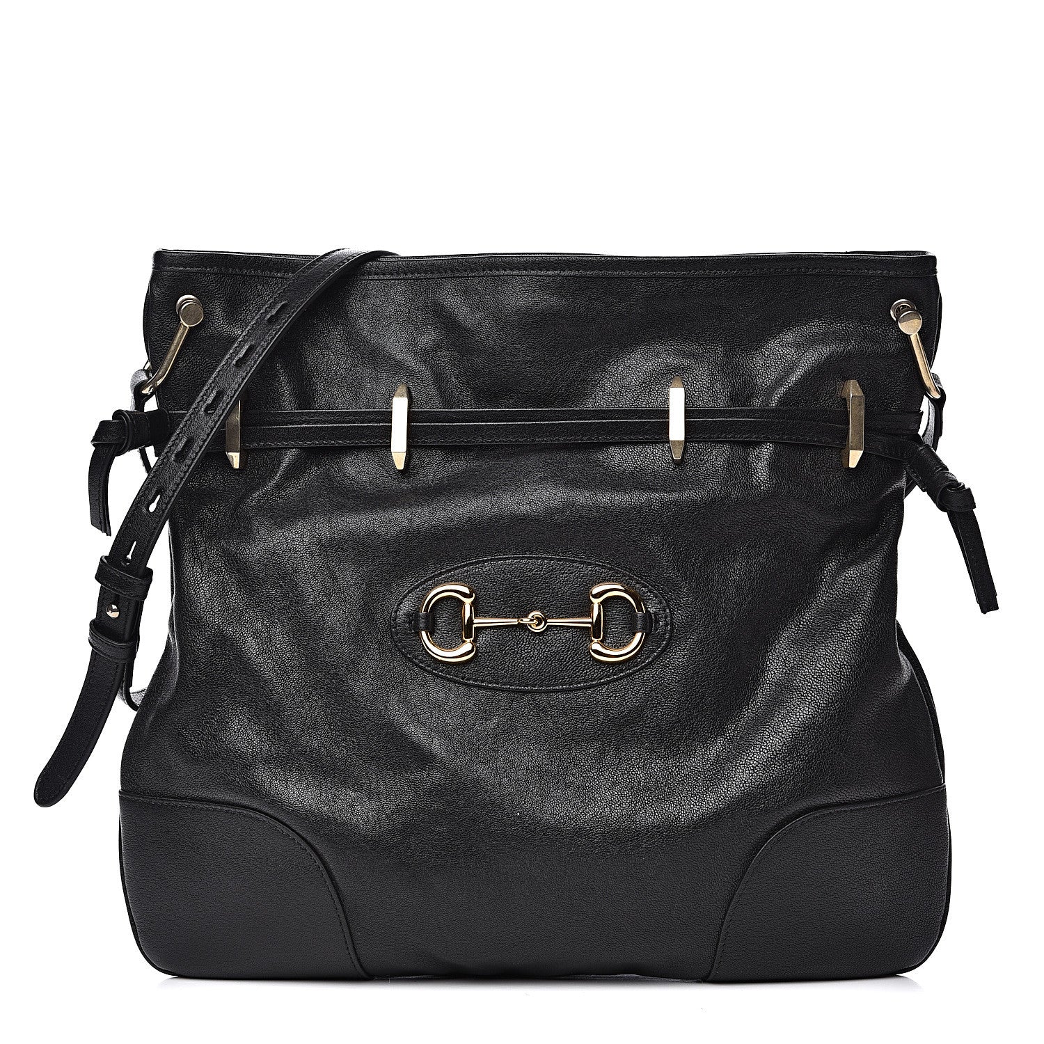 Gucci Sakai Calfskin Horsebit 1955 Cinch Top Messenger Bag Black 1 of 9