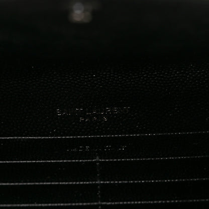Saint Laurent Grain De Poudre Matelasse Chevron Monogram Flap Wallet Black 6 of 9