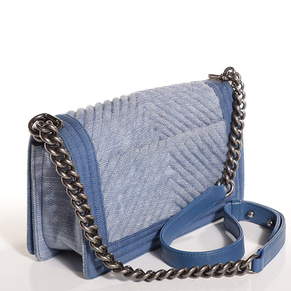 Chanel Denim Chevron Medium Boy Flap Blue 3 of 8