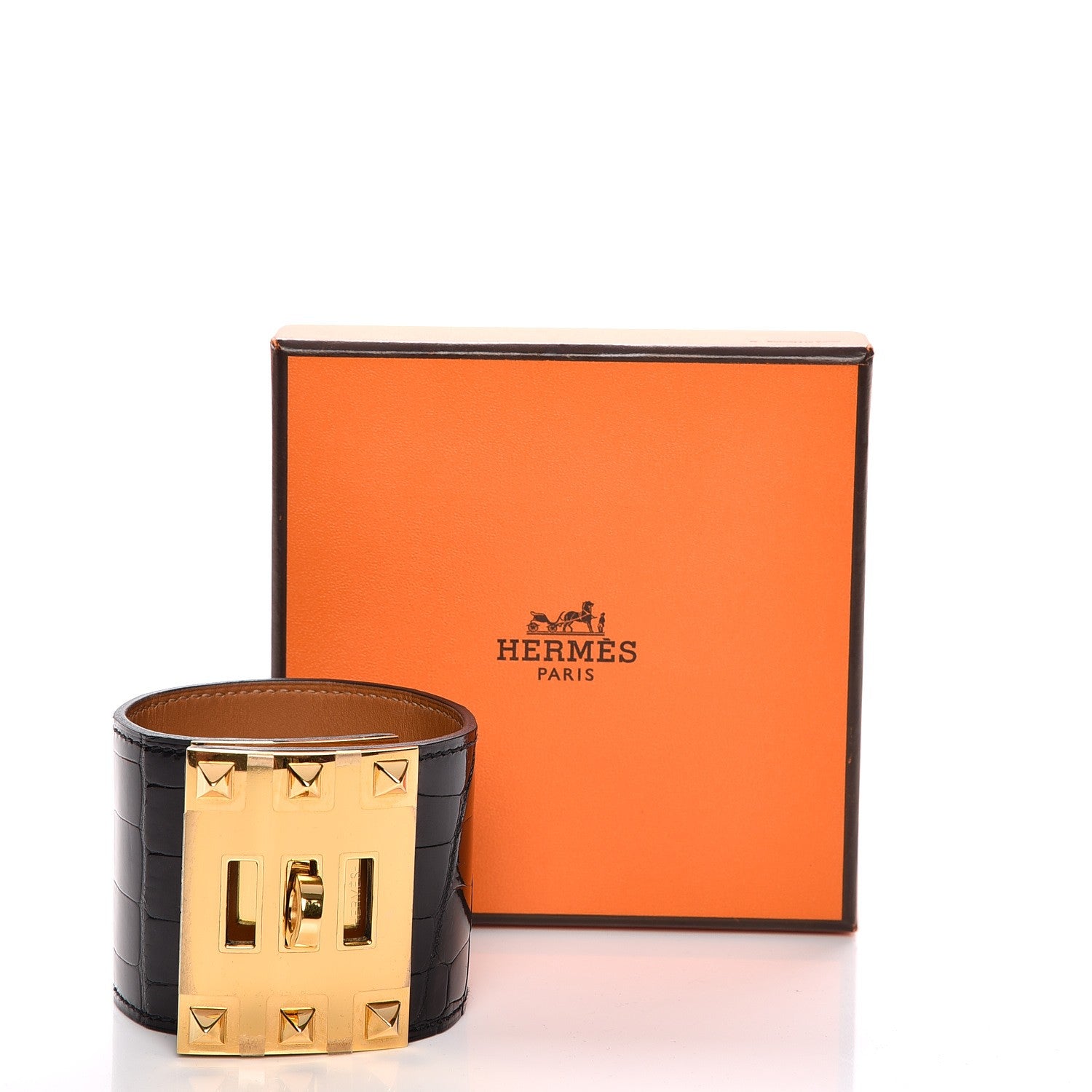 Hermes Shiny Alligator Kelly Dog Extreme Bracelet Black Small 7 of 7