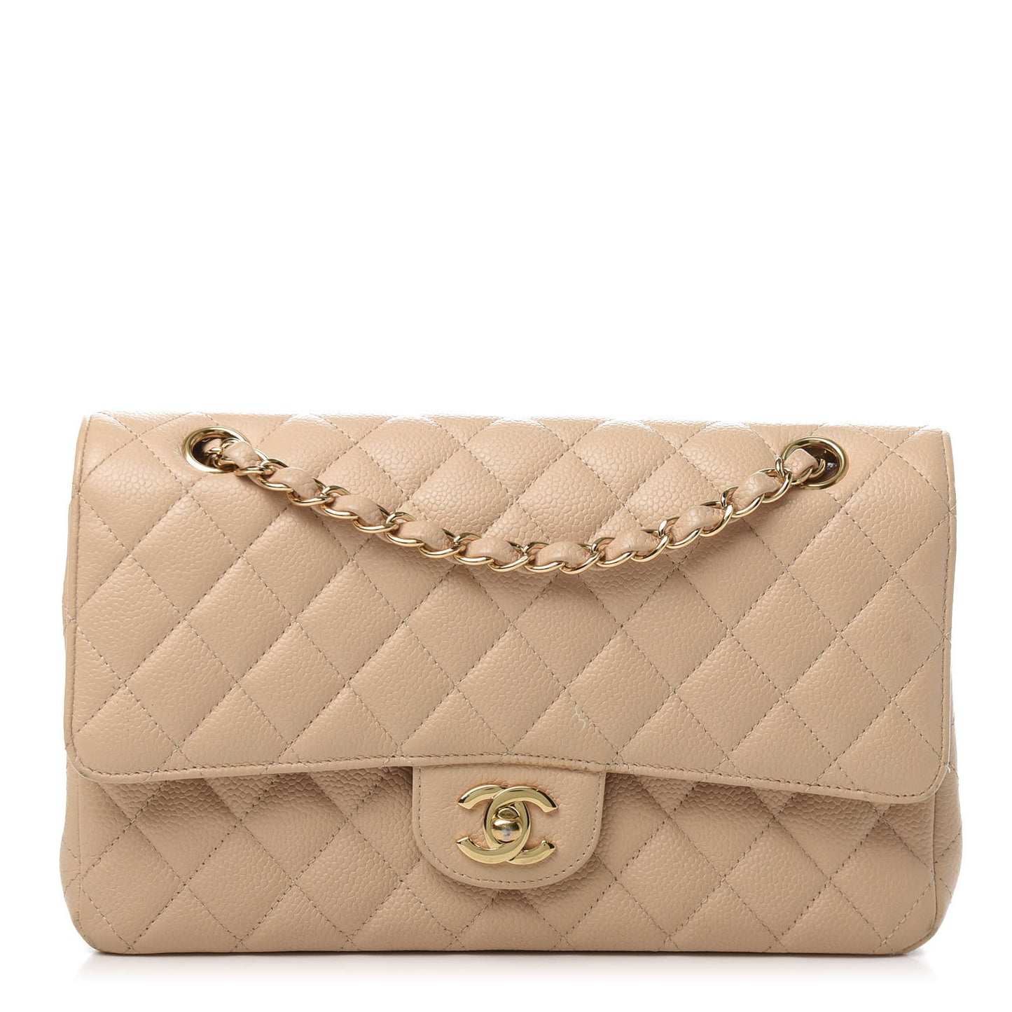 Caviar Quilted Medium Double Flap Beige Clair