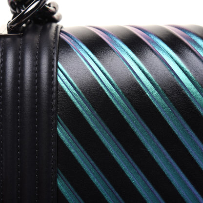 Chanel Calfskin Painted Chevron Embossed Medium Boy Flap Black 16 of 24