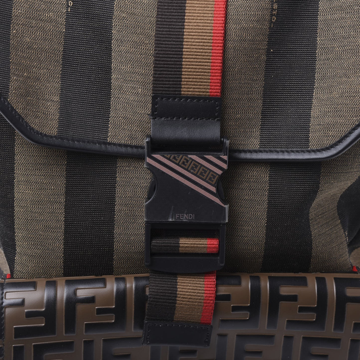 Fabric Jacquard Cuoio Romano Vitello Pequin Bi-Color FF 1974 Embossed Backpack Tobacco Moro Rosso Malboro Maya Black