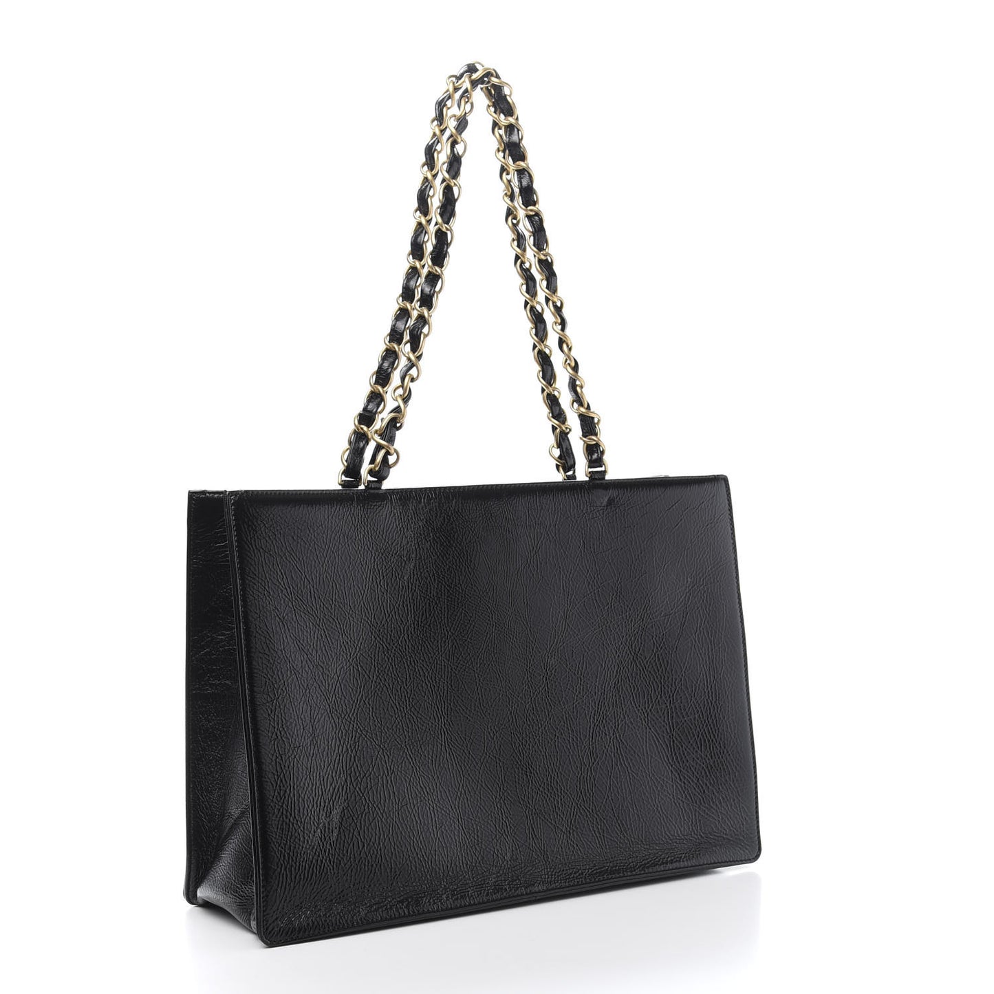 Shiny Aged Calfskin Shopping Bag Black