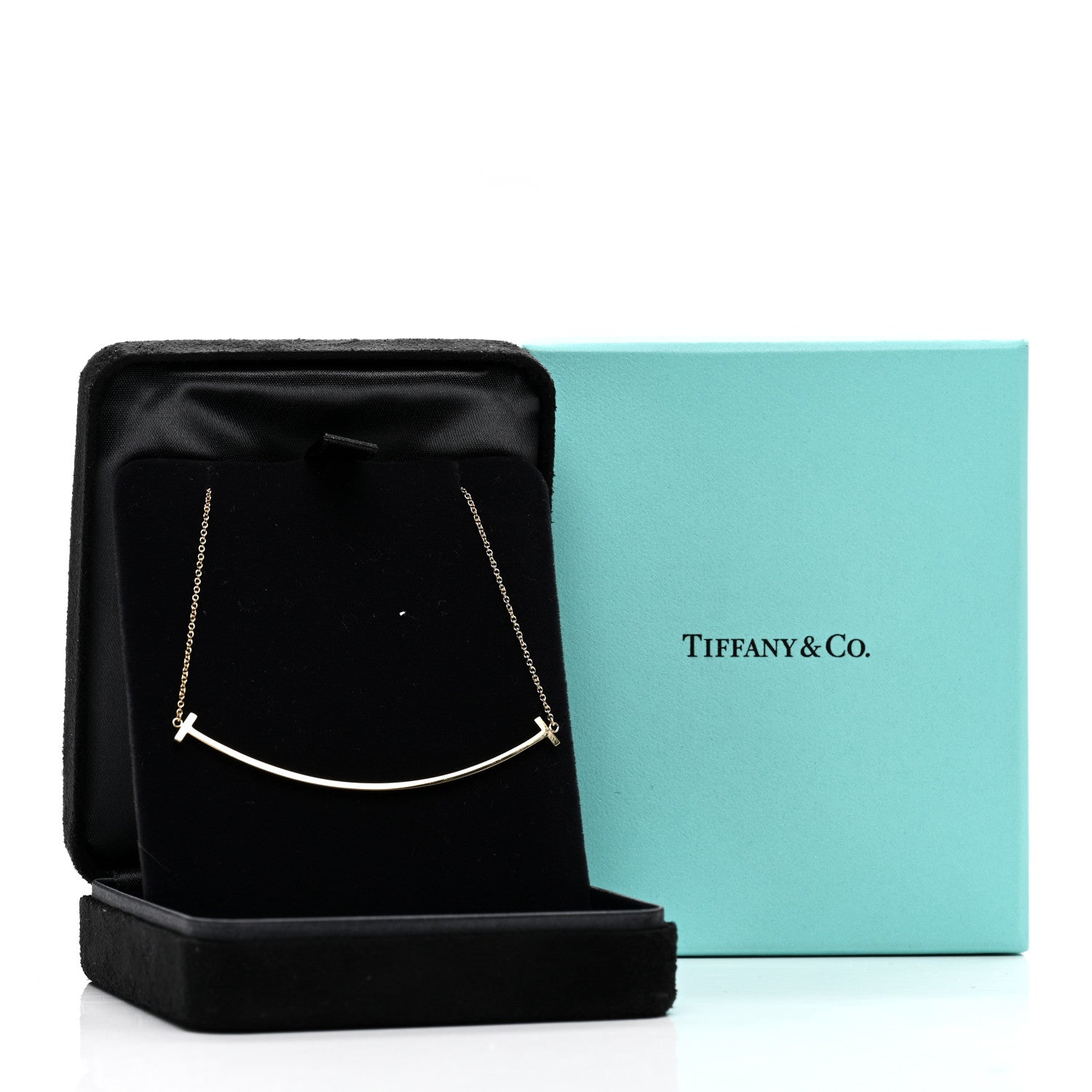 Tiffany 18K Yellow Gold Large T Smile Pendant Necklace 6 of 6