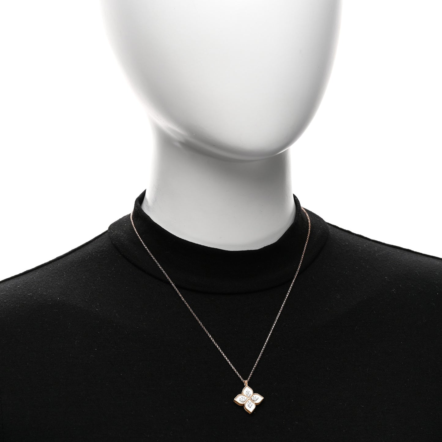 18K Rose White Gold Diamond Mother of Pearl Princess Flower Pendant Necklace