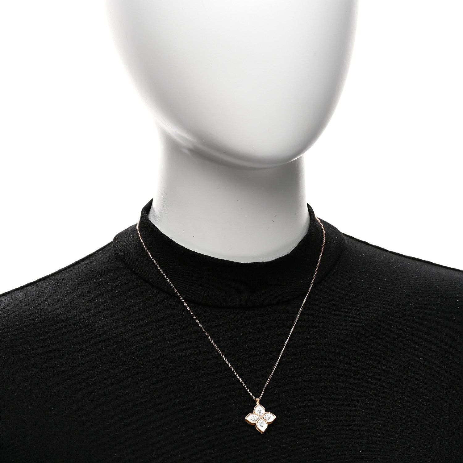 Roberto Coin 18K Rose White Gold Diamond Mother of Pearl Princess Flower Pendant Necklace 2 of 4