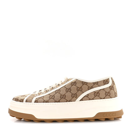 Gucci New Canvas GG Monogram Mens Tennis 1977 55mm Platform Sneakers 11 Beige Ebony Mystic White 1 of 9