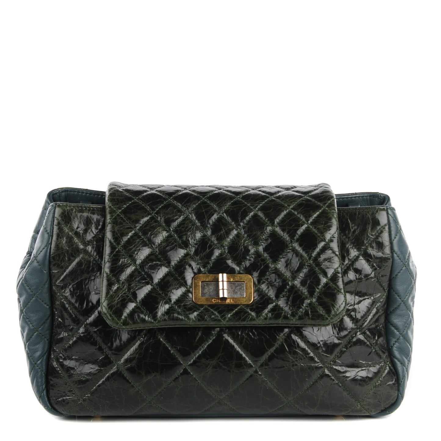 Glazed Calfskin Quilted Mademoiselle Shopping Tote Green