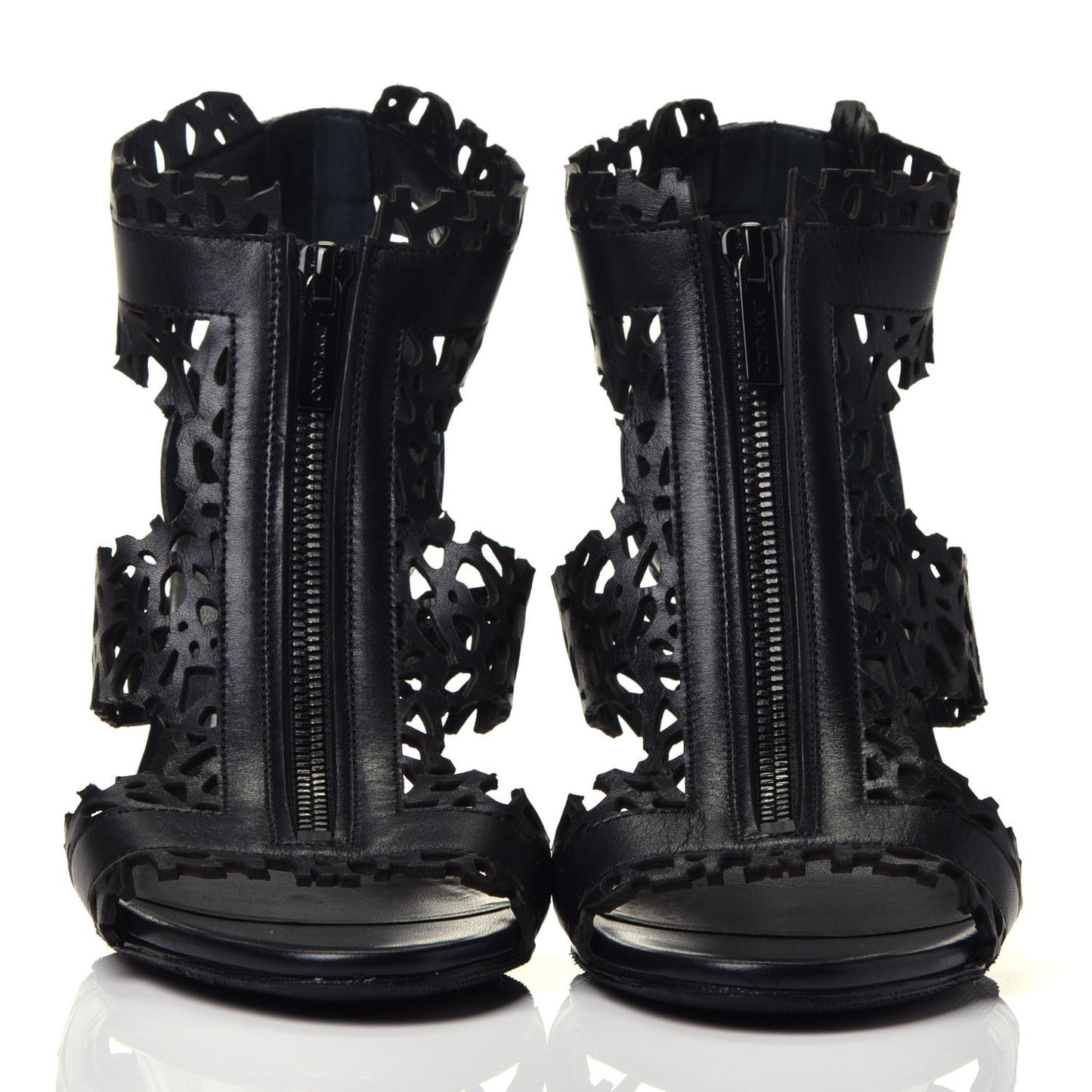Calfskin Laser Cut Cage Booties 36 Black