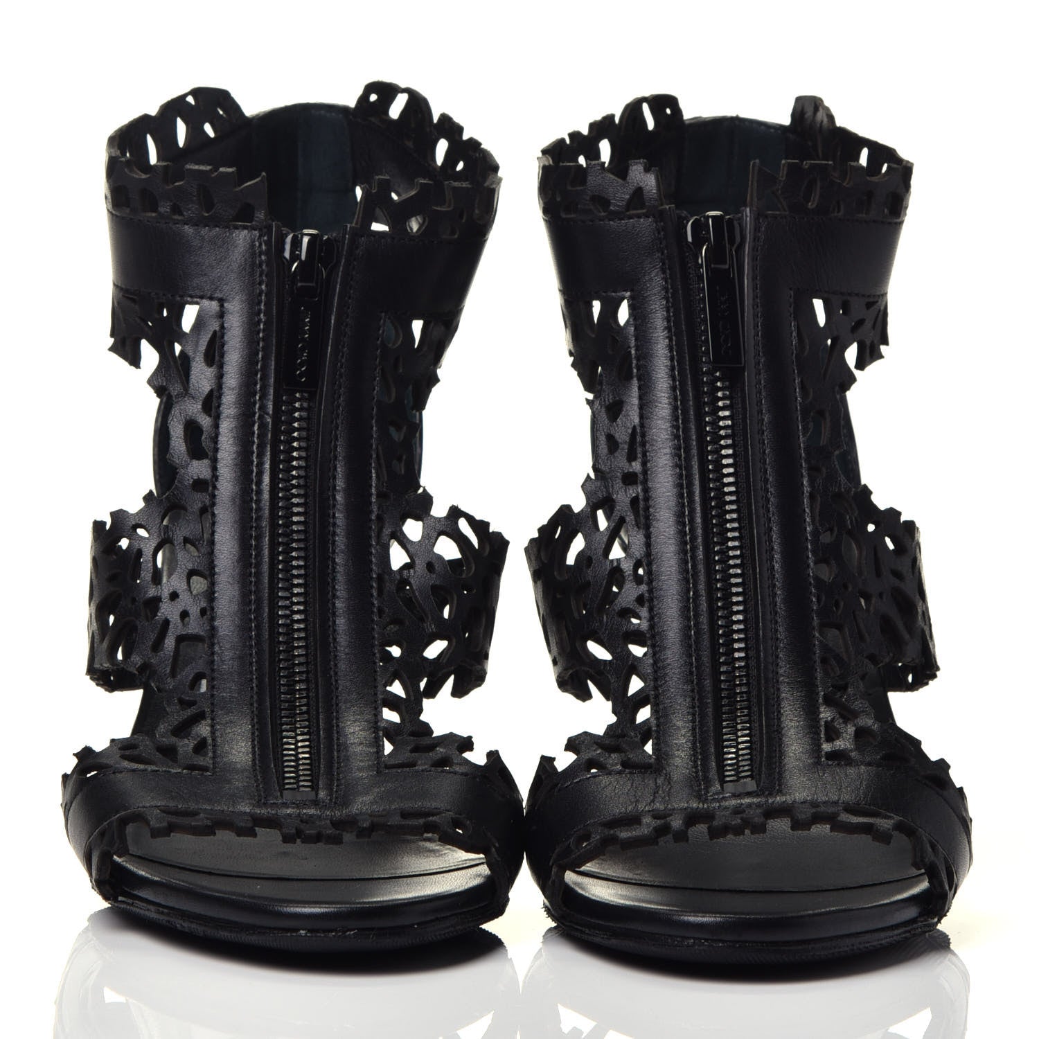 Jimmy Choo Calfskin Laser Cut Cage Booties 36 Black 2 of 8