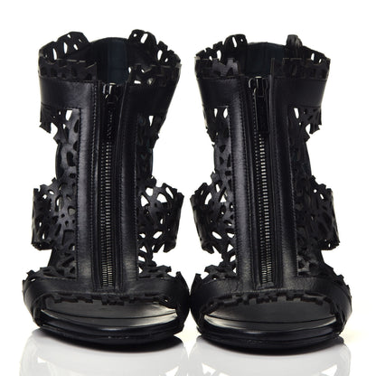 Jimmy Choo Calfskin Laser Cut Cage Booties 36 Black 2 of 8