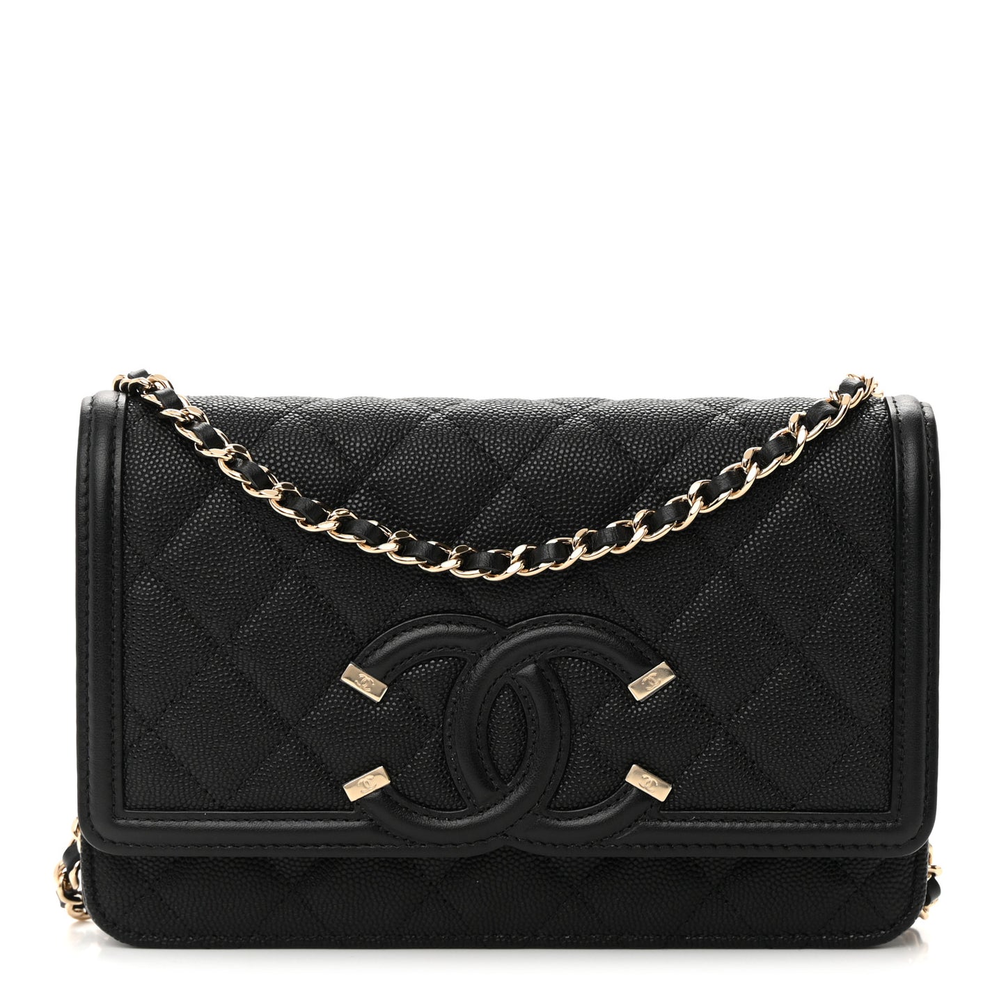 Caviar Quilted CC Filigree Wallet On Chain WOC Black