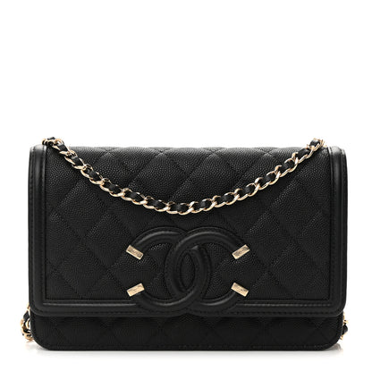 Chanel Caviar Quilted CC Filigree Wallet On Chain WOC Black 1 of 13