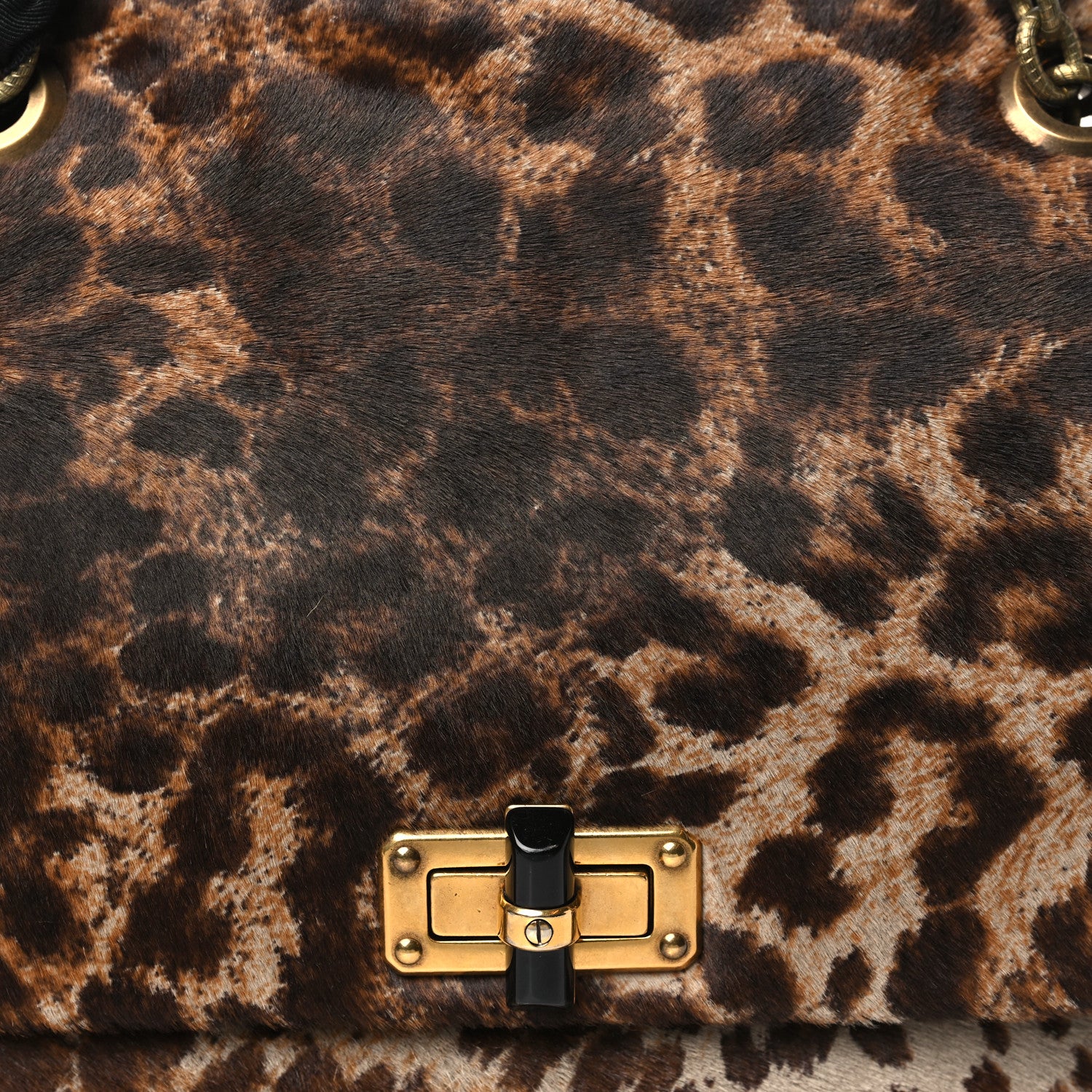 Lanvin Calfskin Pony Hair Happy Square Shoulder Bag Leopard 7 of 9