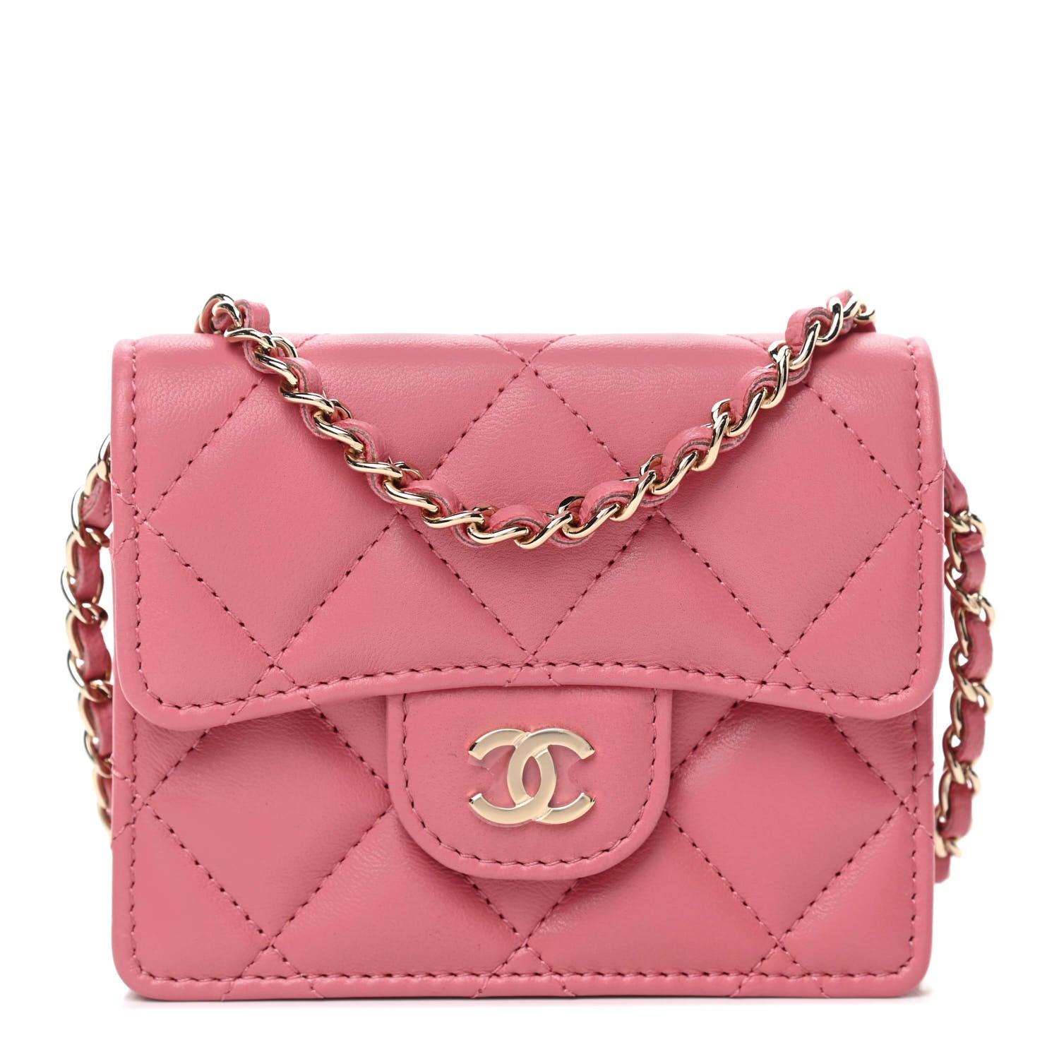 Chanel Lambskin Quilted Flap Card Holder On Chain Pink 1 of 4
