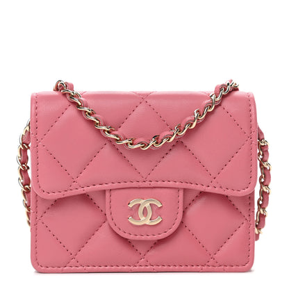 Chanel Lambskin Quilted Flap Card Holder On Chain Pink 1 of 4
