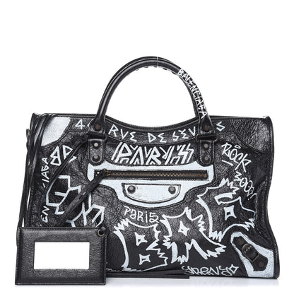 Balenciaga Agneau Arena Graffiti All Over Classic Hardware City Black White 1 of 8
