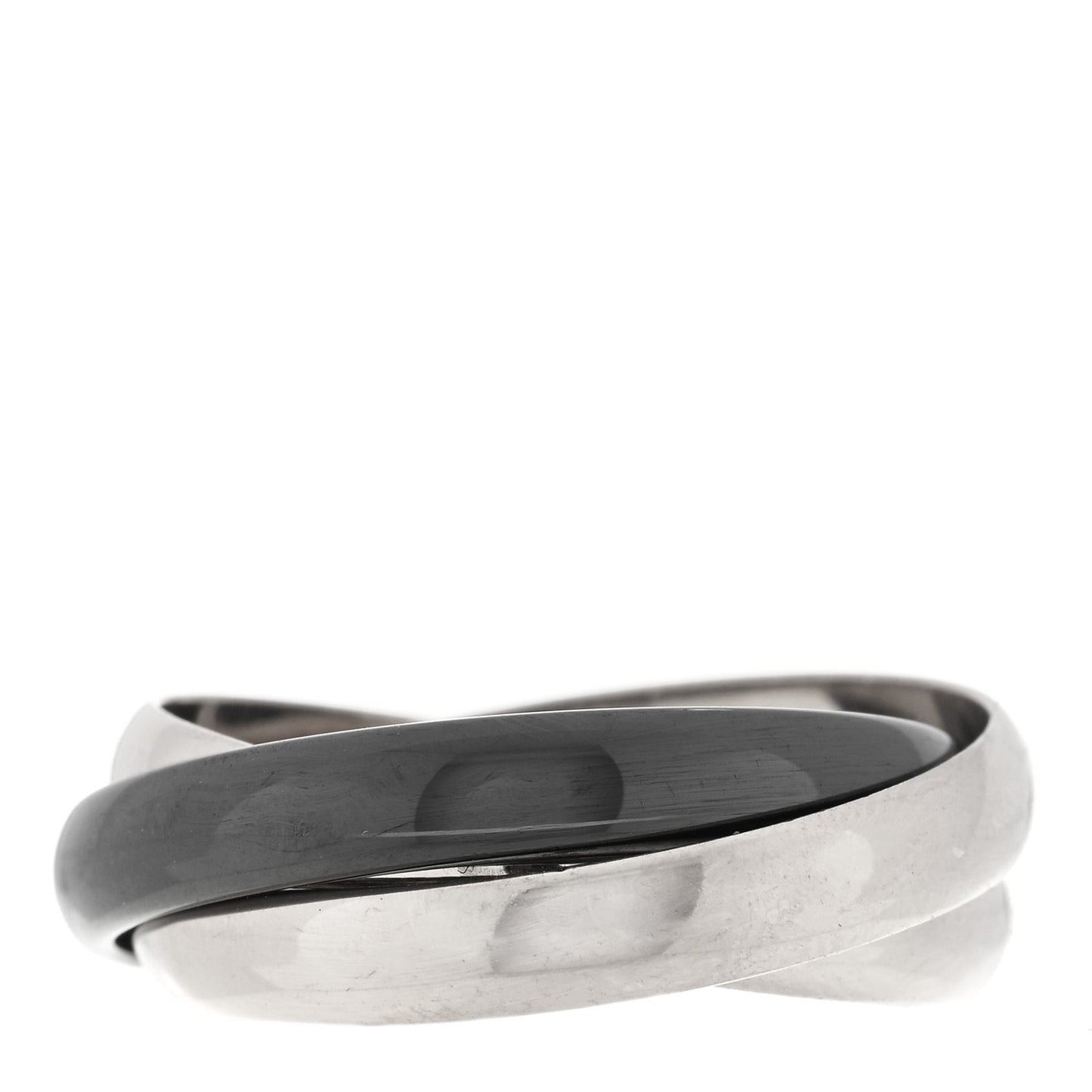 18K White Gold Black Ceramic Trinity Ring 58 8.25