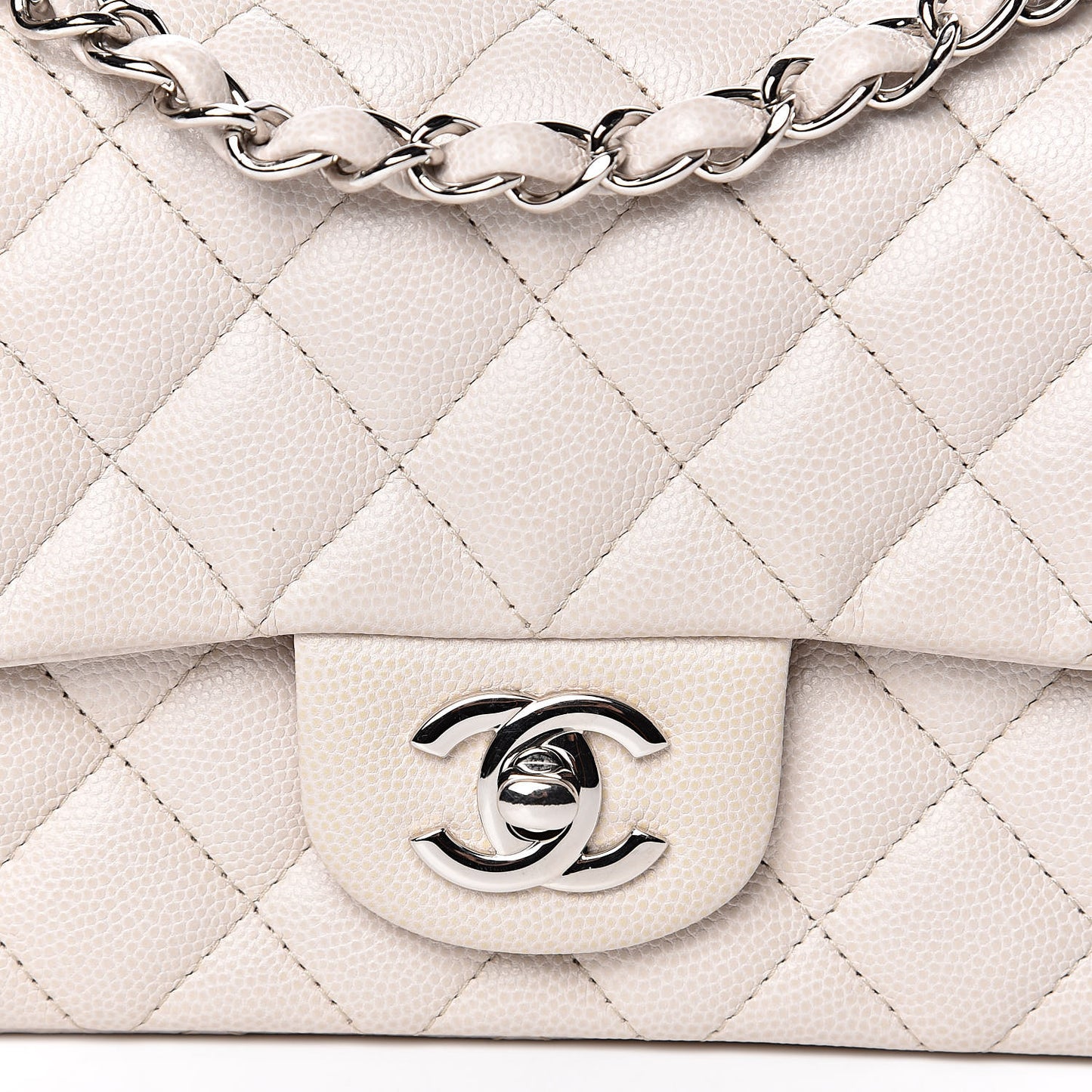 Caviar Quilted Mini Rectangular Flap Ivory