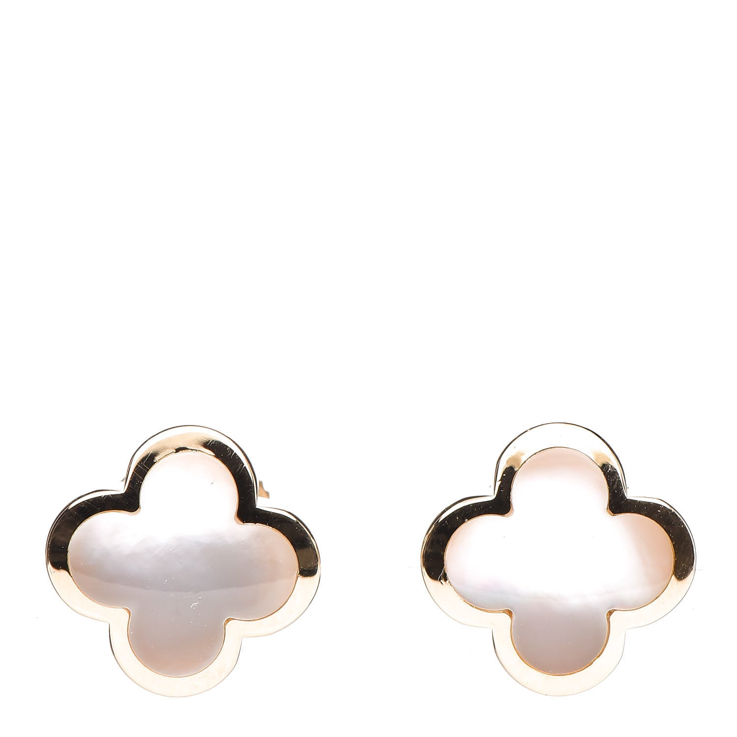 Van Cleef & Arpels 18K Yellow Gold Mother of Pearl Pure Alhambra Earrings 1 of 5