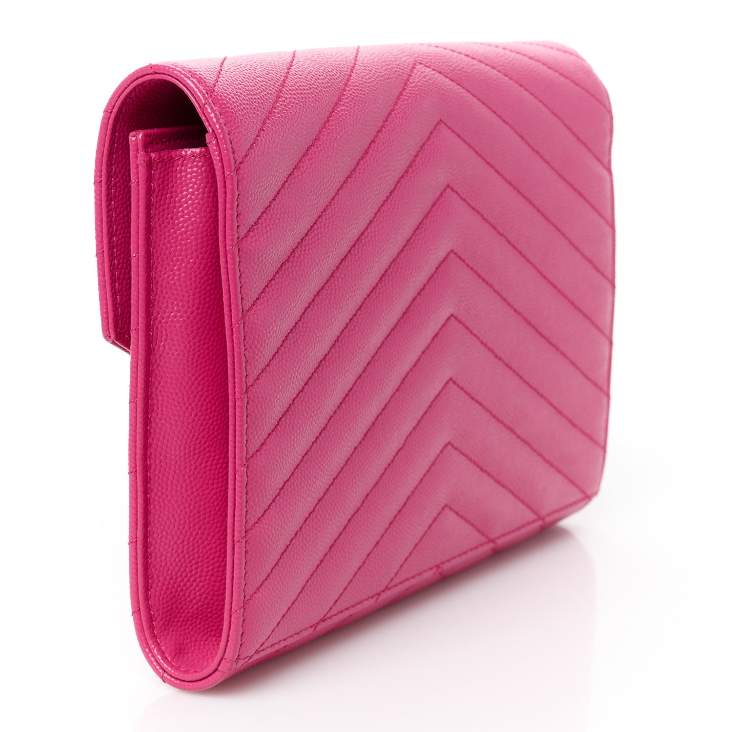 Saint Laurent Grain De Poudre Matelasse Chevron Monogram Envelope Clutch Fuchsia 3 of 8
