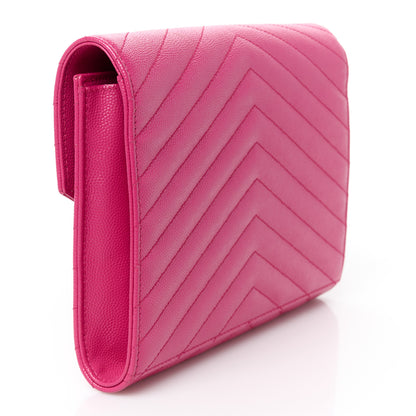 Saint Laurent Grain De Poudre Matelasse Chevron Monogram Envelope Clutch Fuchsia 3 of 8