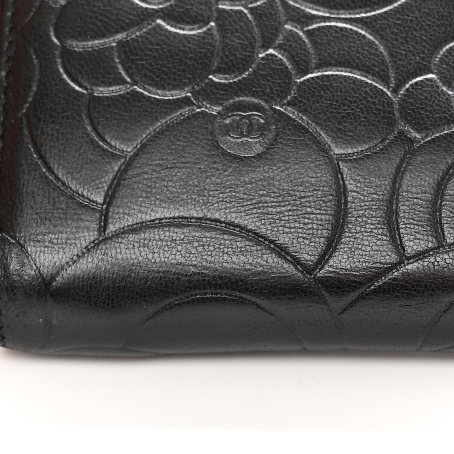 Chanel Lambskin Camellia Embossed Zip Around Organizer Wallet Black 15 of 16