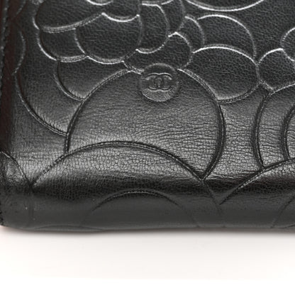 Chanel Lambskin Camellia Embossed Zip Around Organizer Wallet Black 15 of 16
