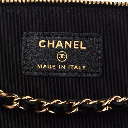 Chanel Lambskin Camellia Embossed Small Vanity Case With Chain Black 6 of 9