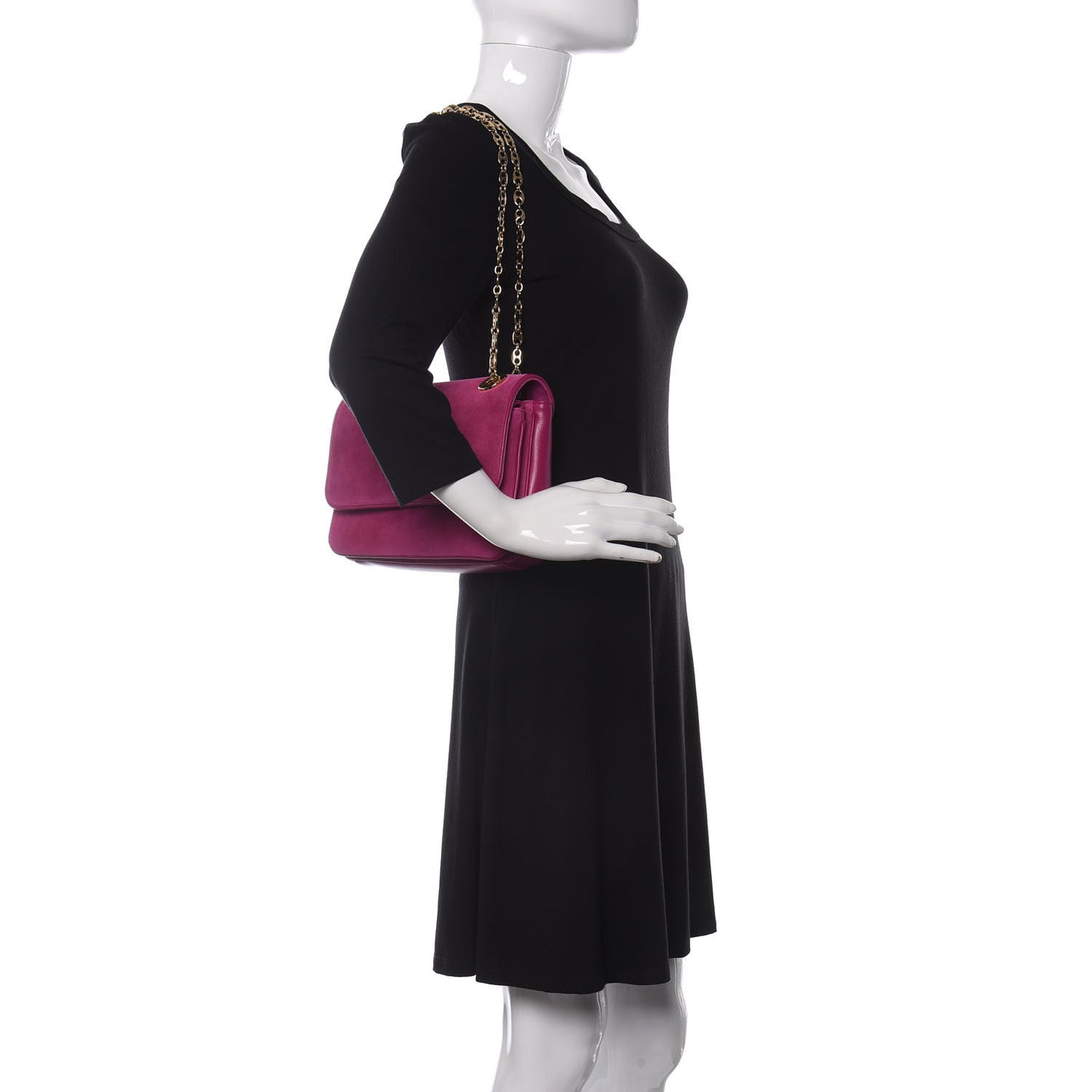 Suede Azalea Calfskin Small Marina Chain Shoulder Bag Fucsia