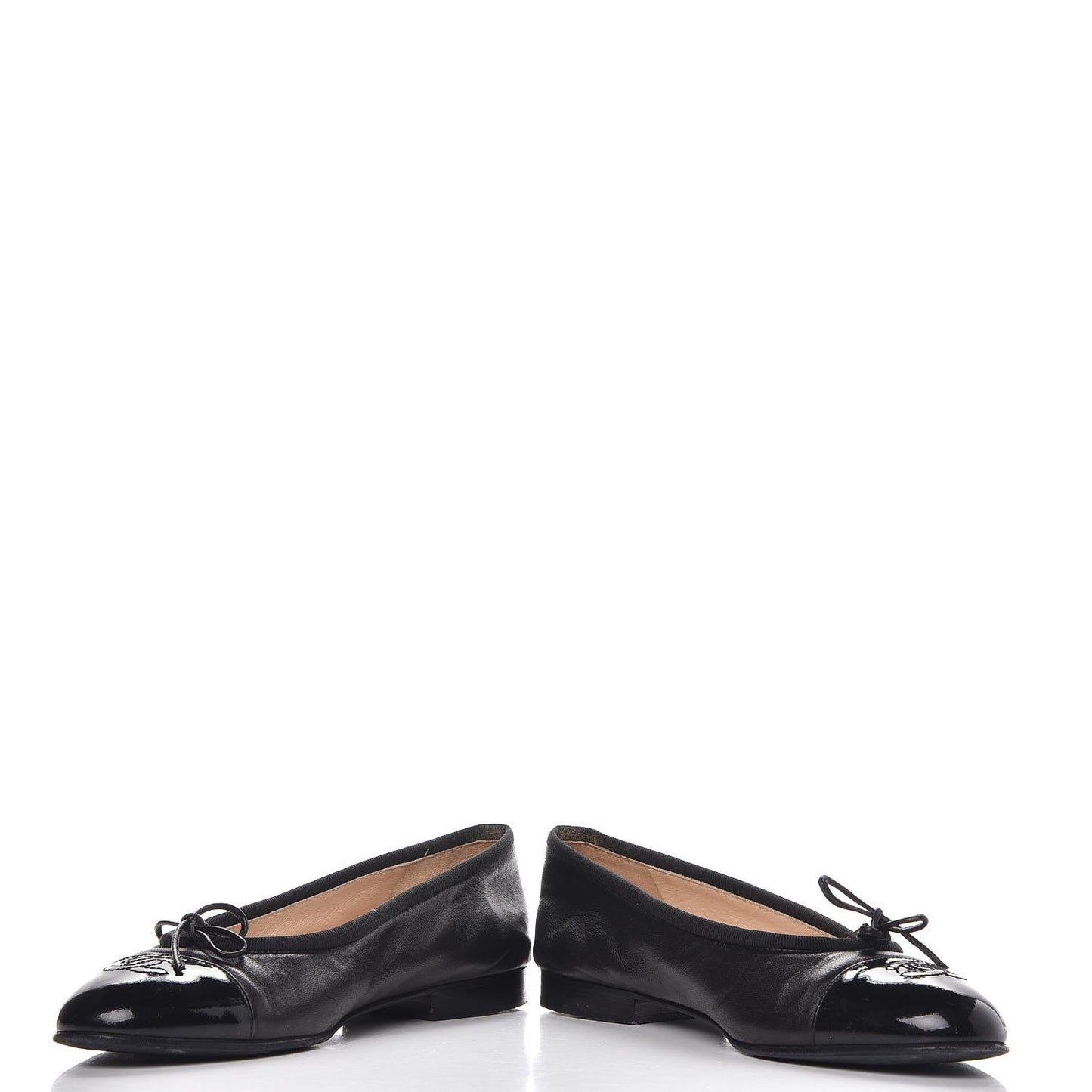 Lambskin Patent CC Cap Toe Ballerina Flats 36.5 Black