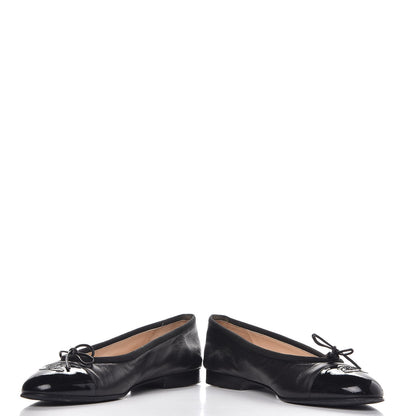 Chanel Lambskin Patent CC Cap Toe Ballerina Flats 36.5 Black 5 of 13