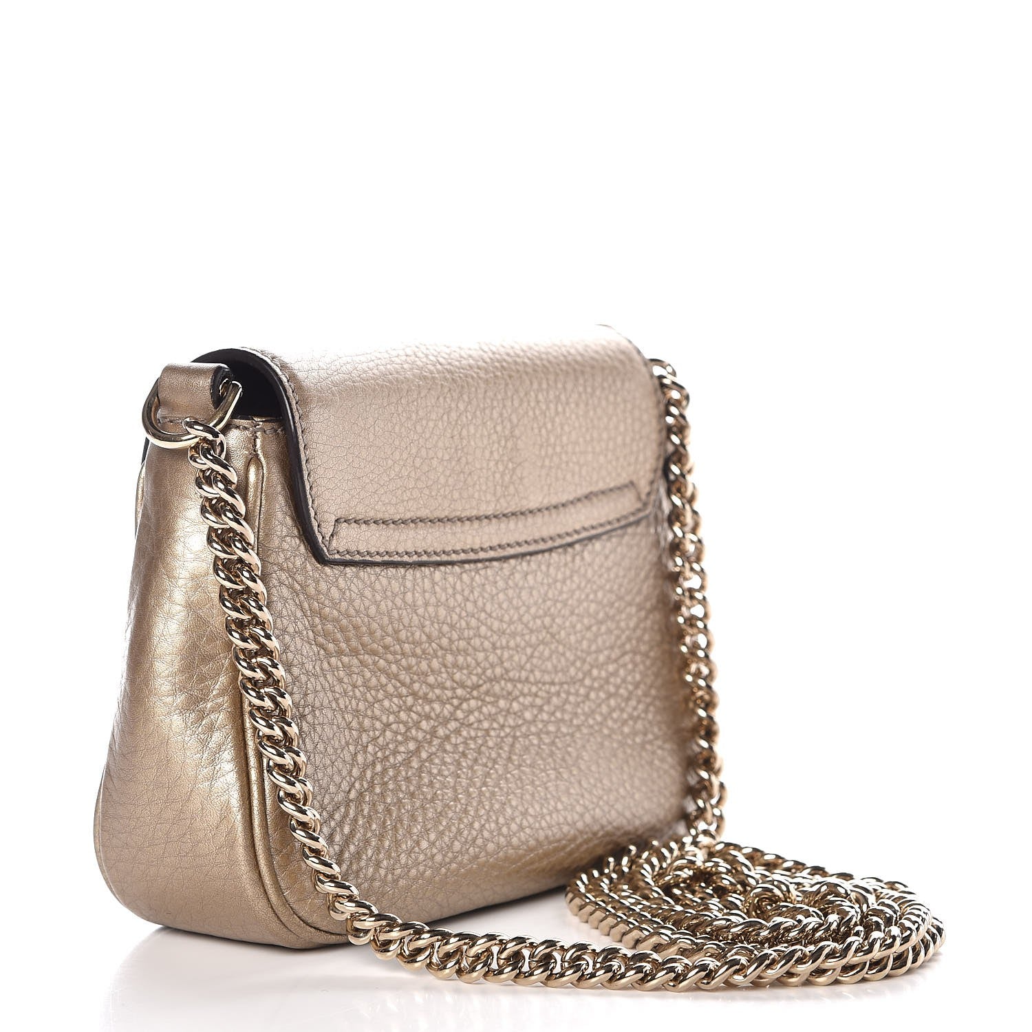 Gucci Metallic Pebbled Calfskin Small Soho Flap Crossbody Golden Beige 3 of 7