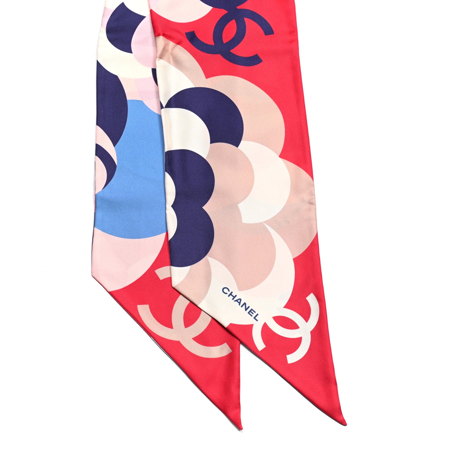 Chanel Silk CC Bandeau Scarf Red Navy Light Blue 2 of 3