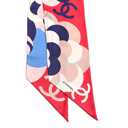 Chanel Silk CC Bandeau Scarf Red Navy Light Blue 2 of 3