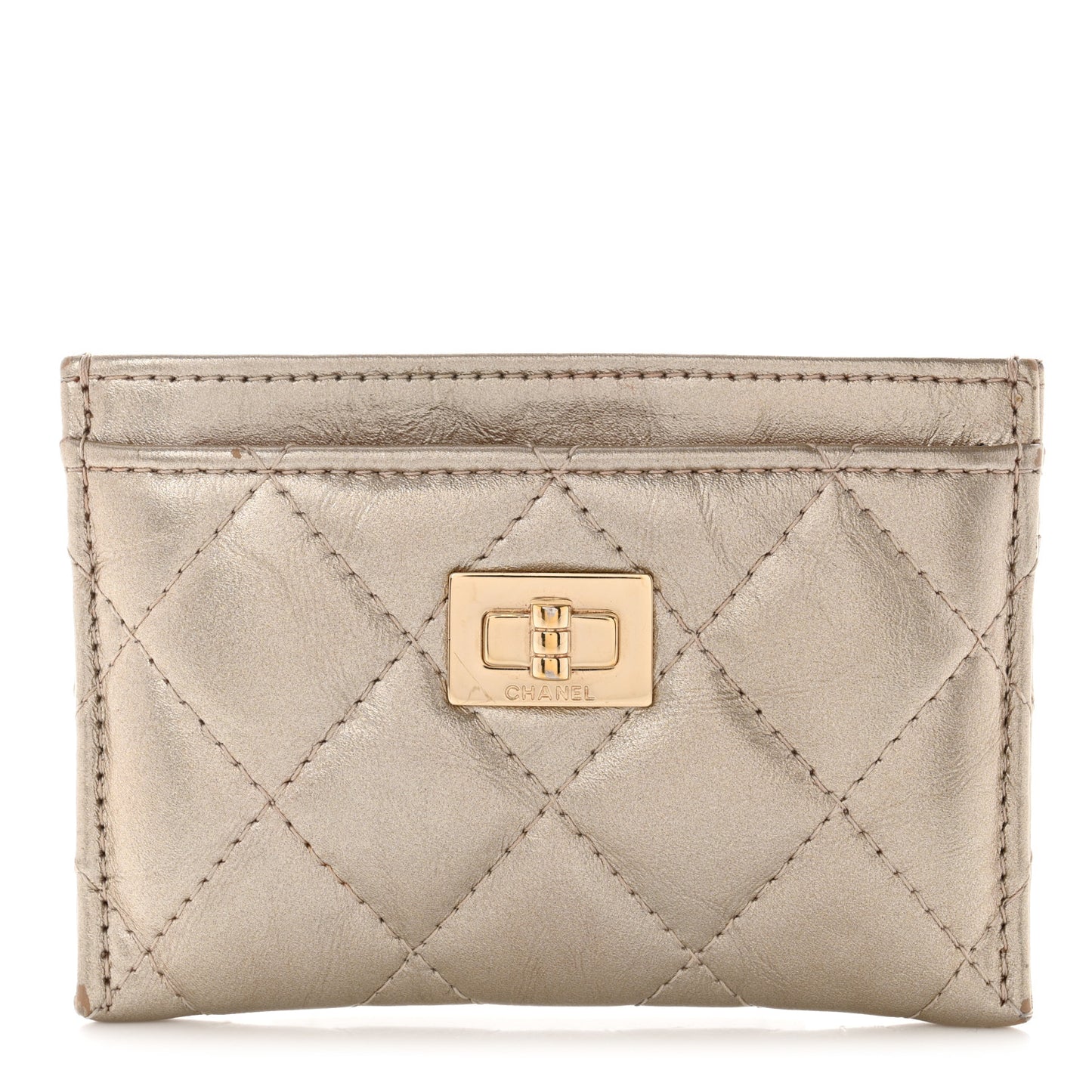 Metallic Aged Calfskin Quilted Reissue Card Holder Gold