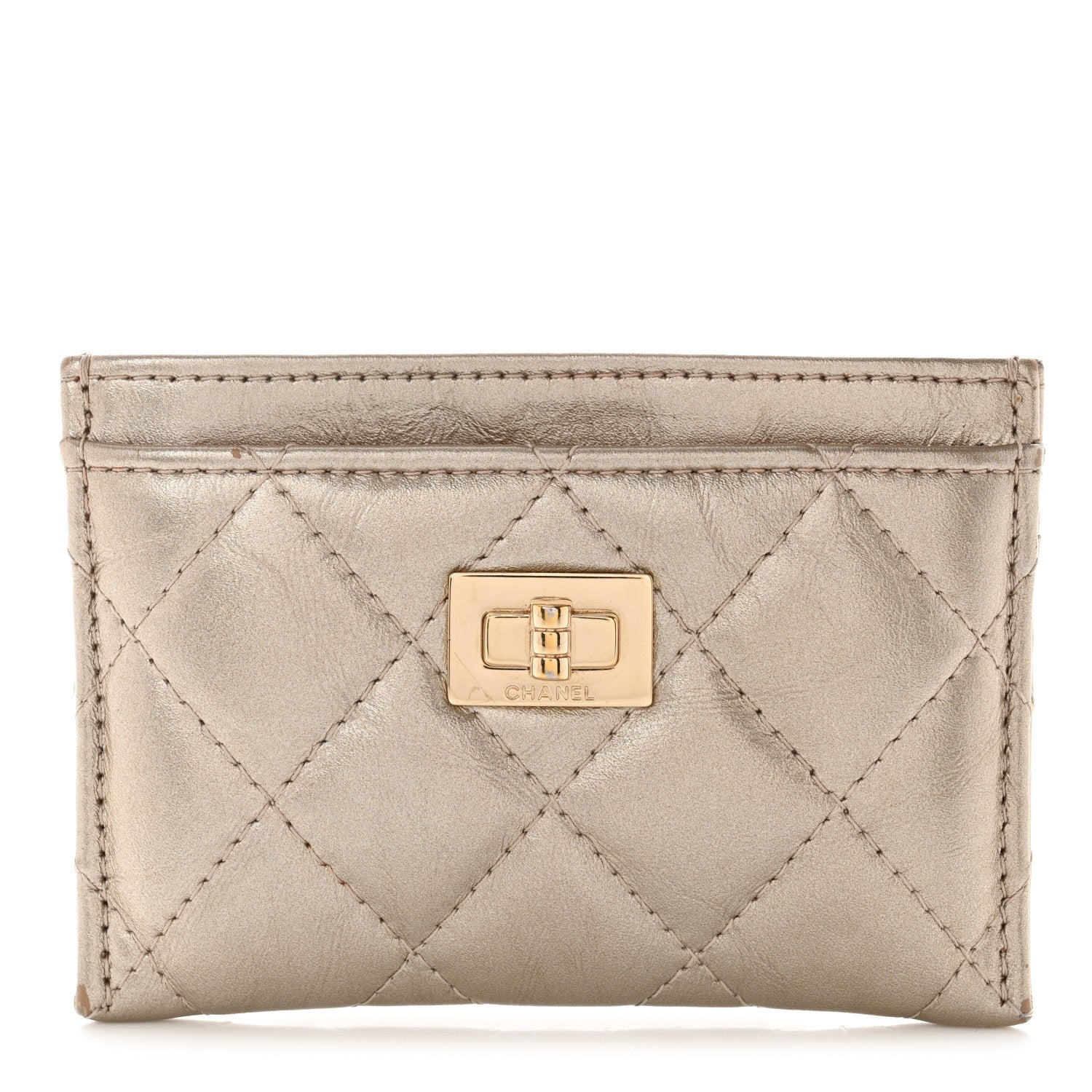 Chanel Metallic Aged Calfskin Quilted Reissue Card Holder Gold 1 of 14