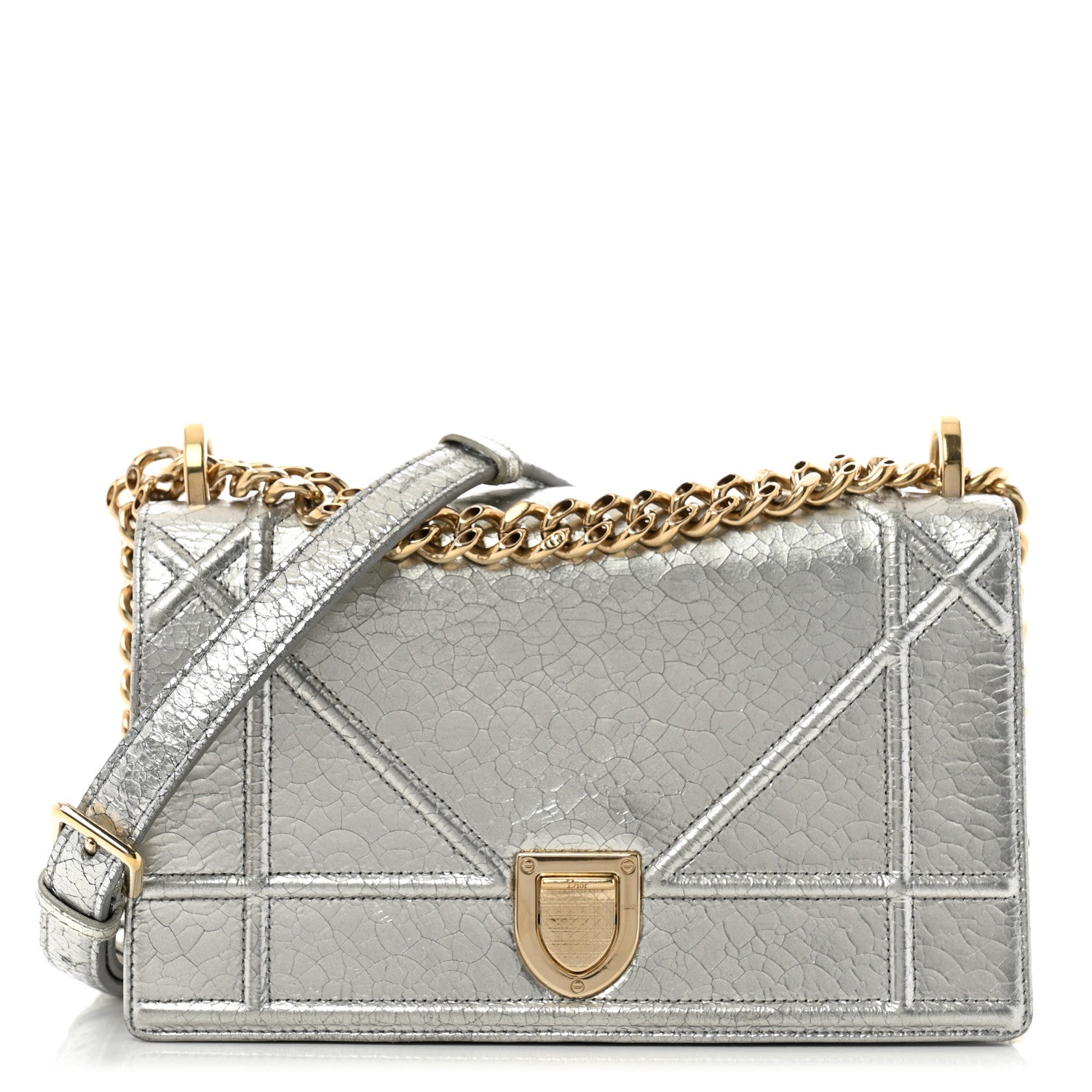 Christian Dior Metallic Ceramic Effect Deerskin Small Diorama Flap Bag Silver 1 of 13