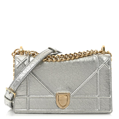 Christian Dior Metallic Ceramic Effect Deerskin Small Diorama Flap Bag Silver 1 of 13