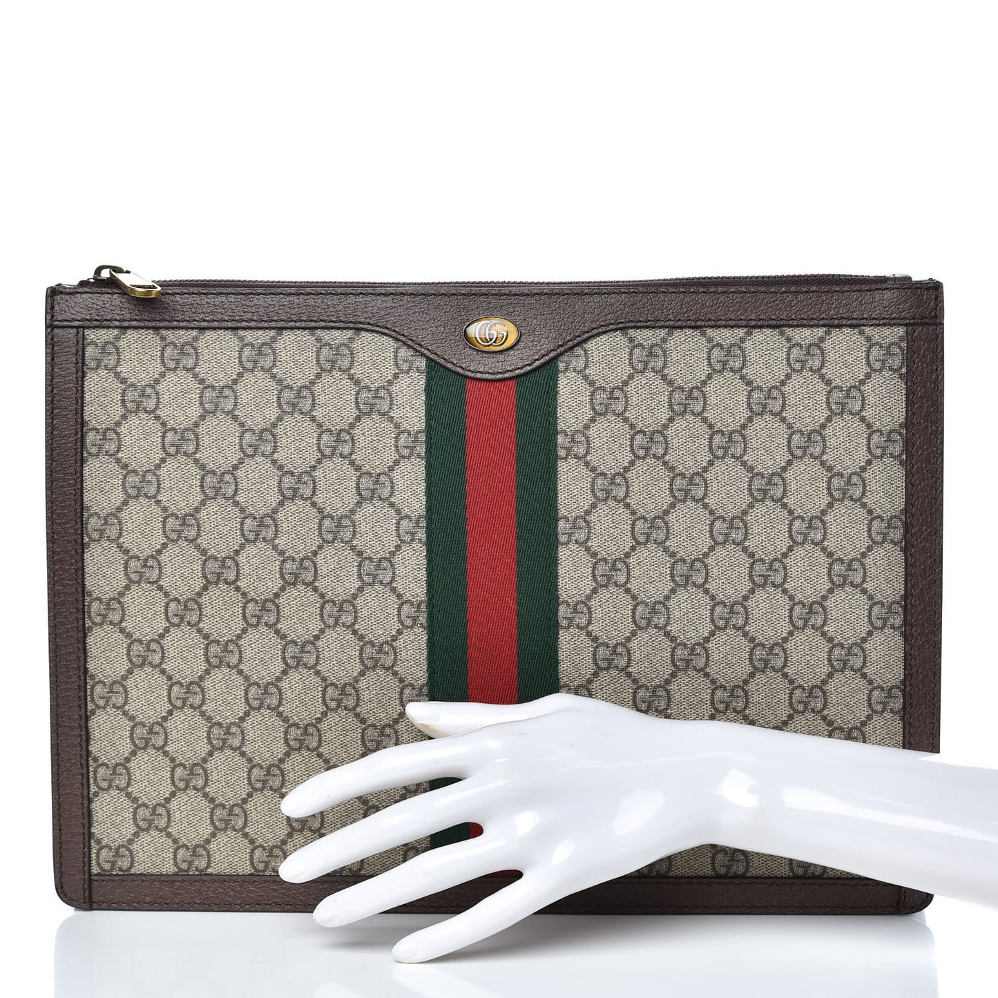 GG Supreme Monogram Web Ophidia Portfolio Pouch Beige New Acero