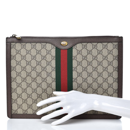 Gucci GG Supreme Monogram Web Ophidia Portfolio Pouch Beige New Acero 2 of 7