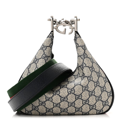 Gucci GG Supreme Monogram Textured Calfskin Web Small Attache Shoulder Bag Beige Blue 1 of 9
