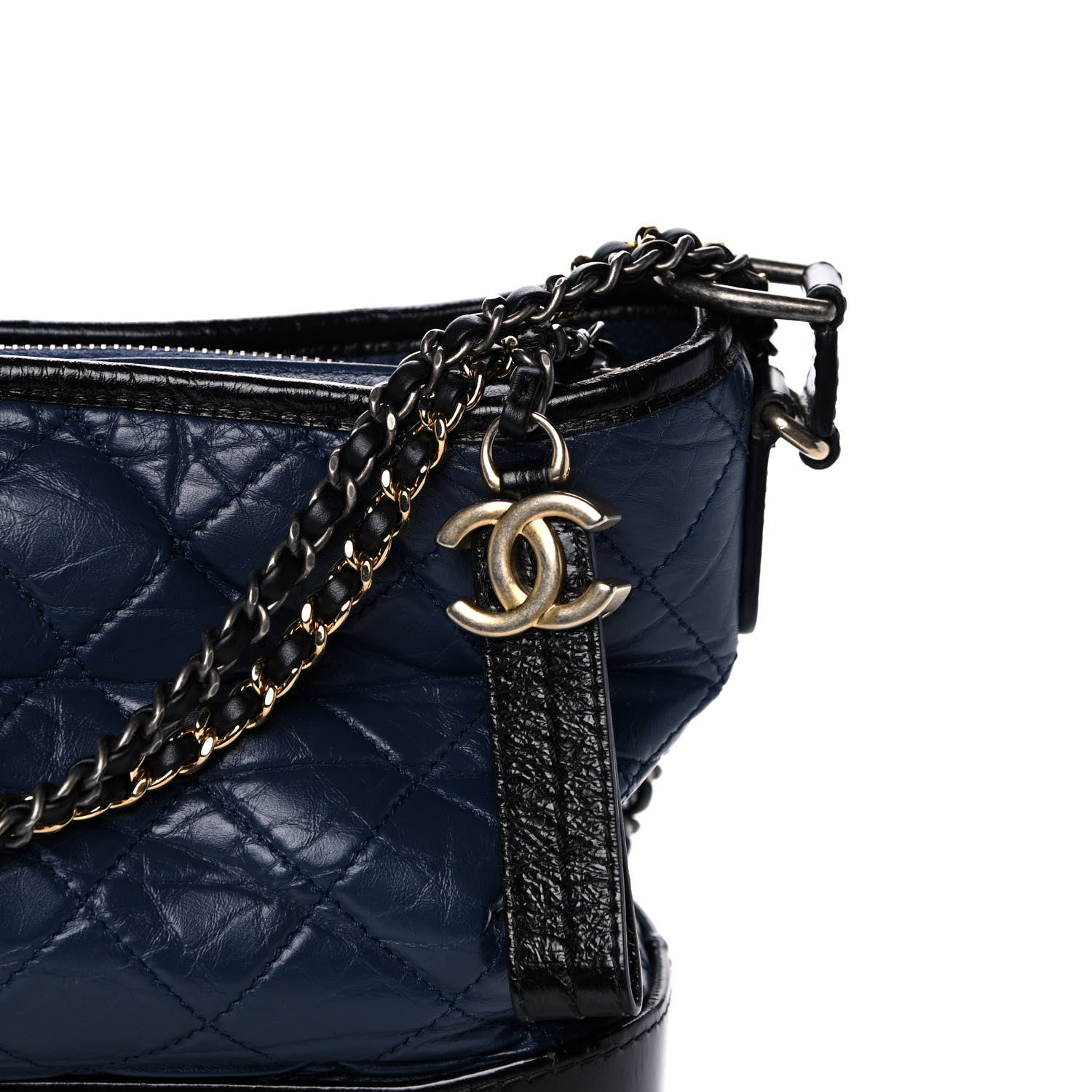 Chanel Aged Calfskin Quilted Medium Gabrielle Hobo Navy Black 9 of 13