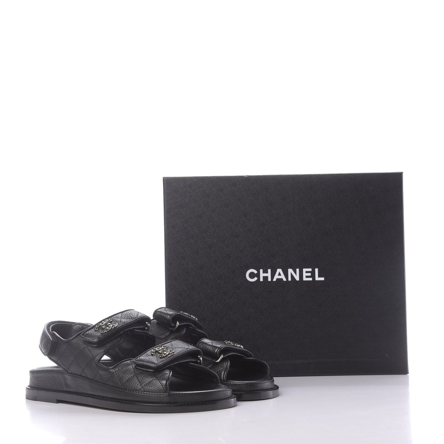 Grained Calfskin Velcro Dad Sandals 38 Black