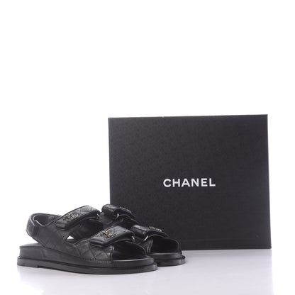 Chanel Grained Calfskin Velcro Dad Sandals 38 Black 11 of 11