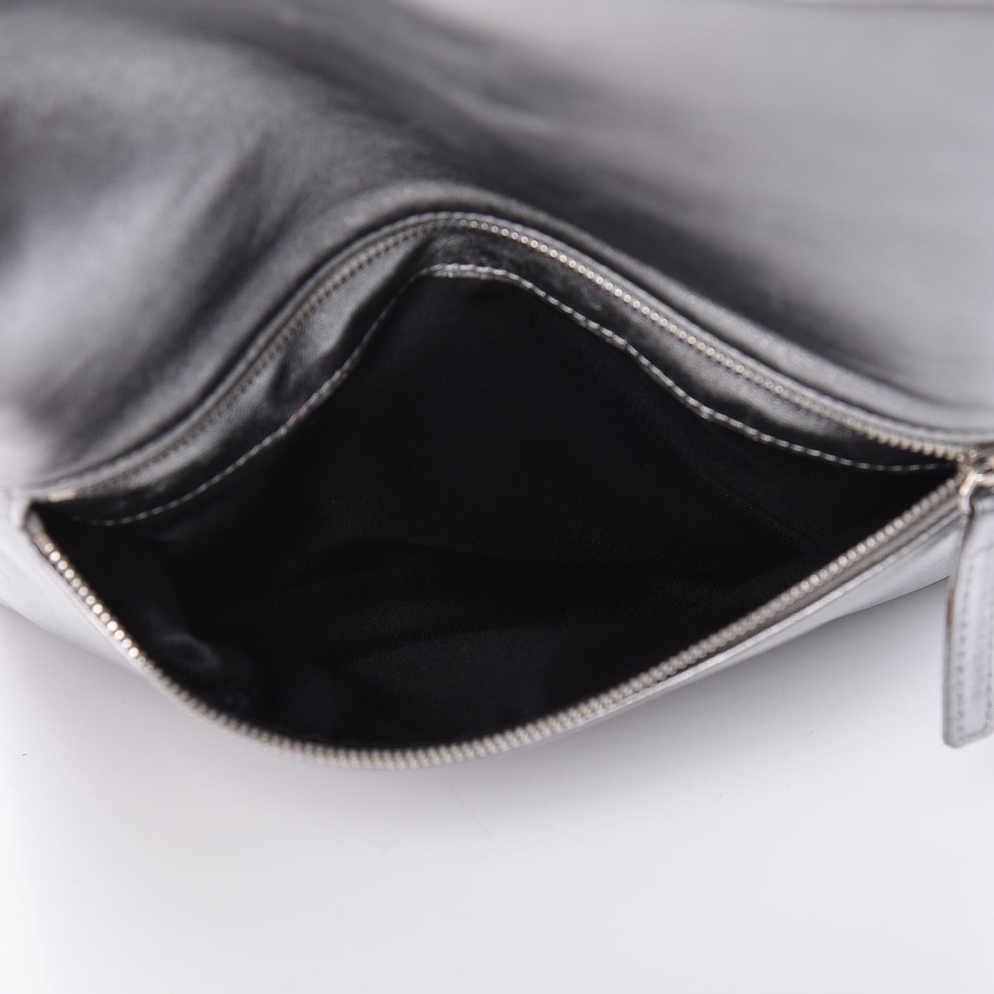 Metallic Lambskin Camellia Beauty Clutch Silver
