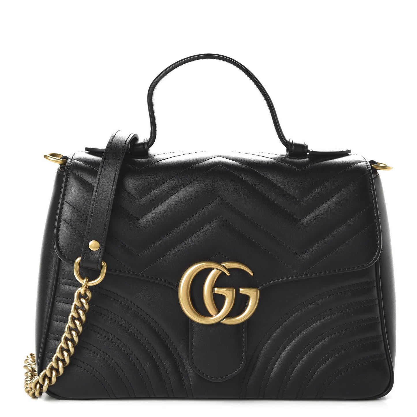 Calfskin Matelasse Small GG Marmont Top Handle Shoulder Bag Black